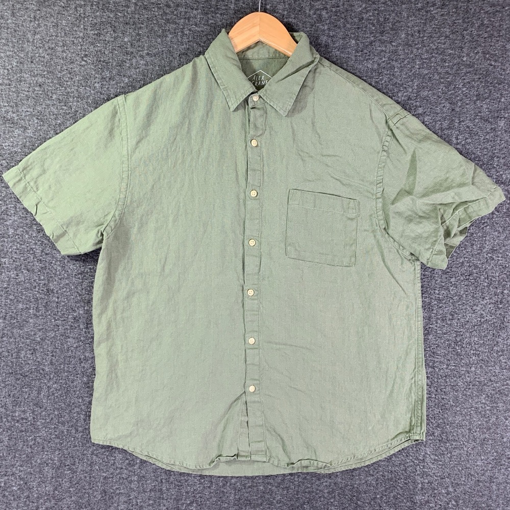 Alex Crane Linen Shirt Men Extra Large Green Short Sleeve Casual Modern